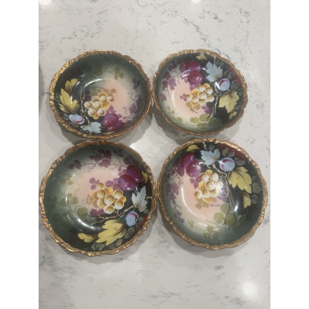 Set of 4 Antique Hand Painted Porcelain Bowls Made In Austria. Gold Trim, Signed